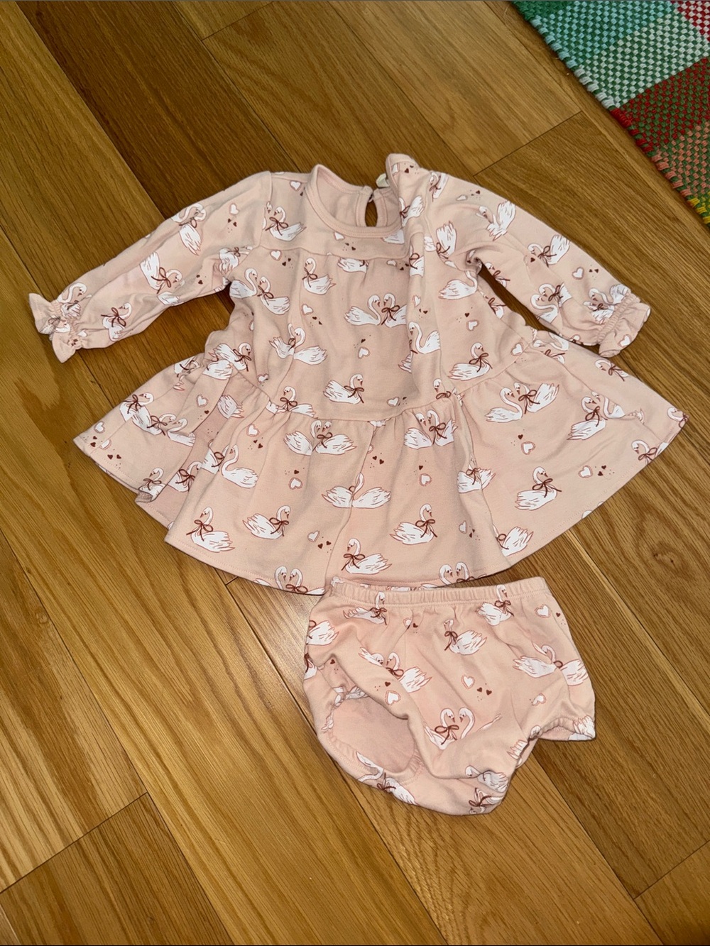 Quincy Mae Blush Pink Swan Dress Set with Bloomers